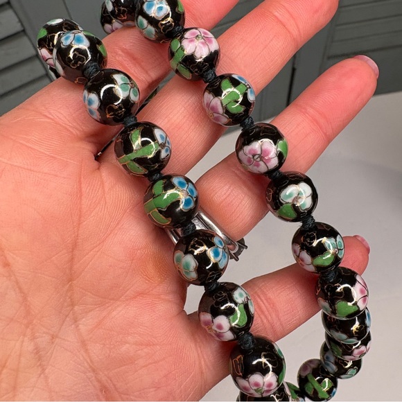 Vintage Cloisonne Beaded Enamel Floral Ball Necklace 24" Long - Picture 4 of 8